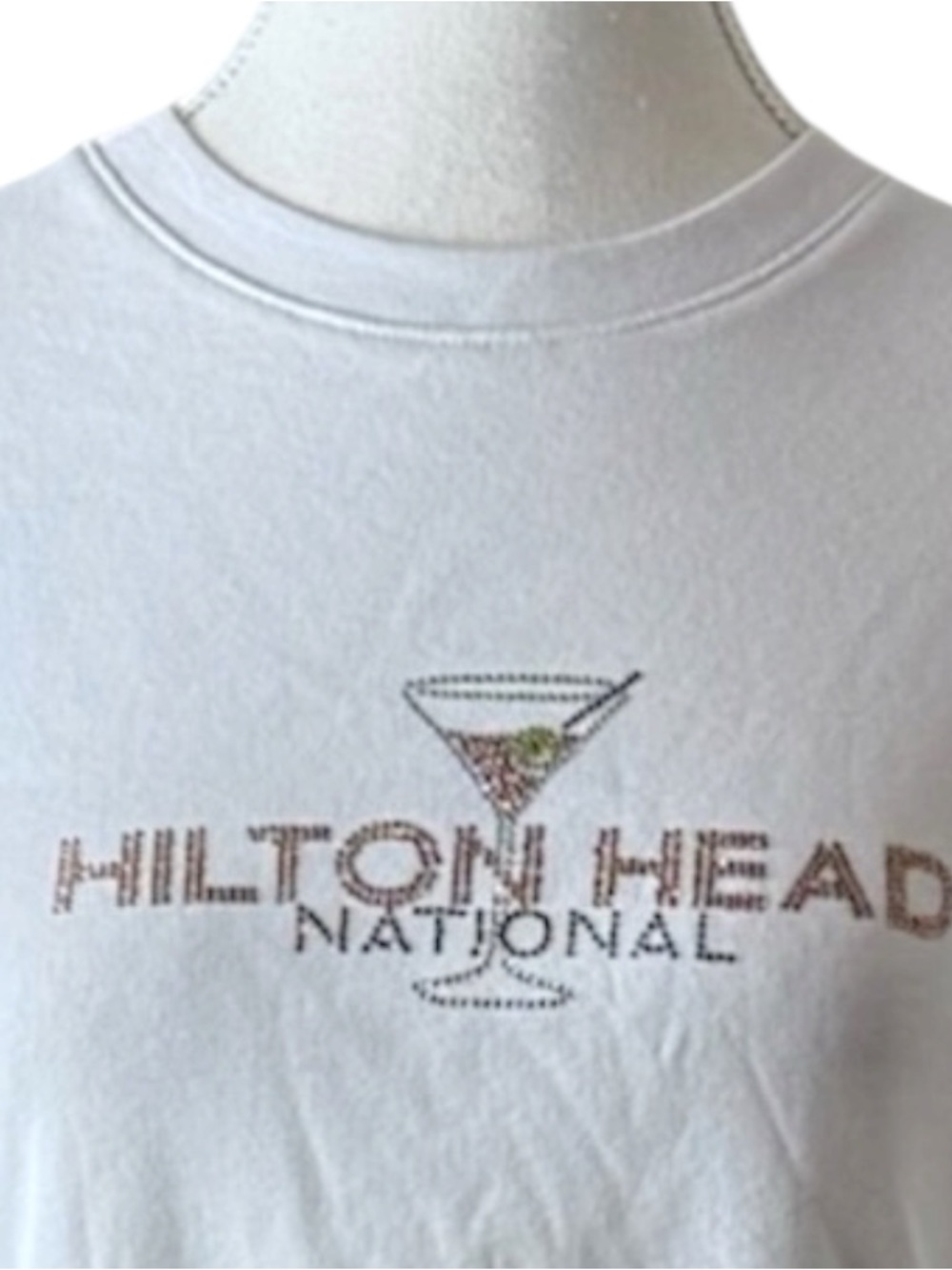 Kate Lord Hilton Head Rhinestone Martini Tee L White Cotton Graphic Shirt Casual